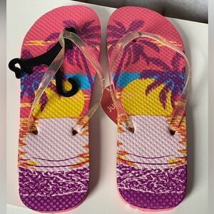 Juncture Women’s (Brand New) Multicolored Flip Flops w/Clear/Gold Straps